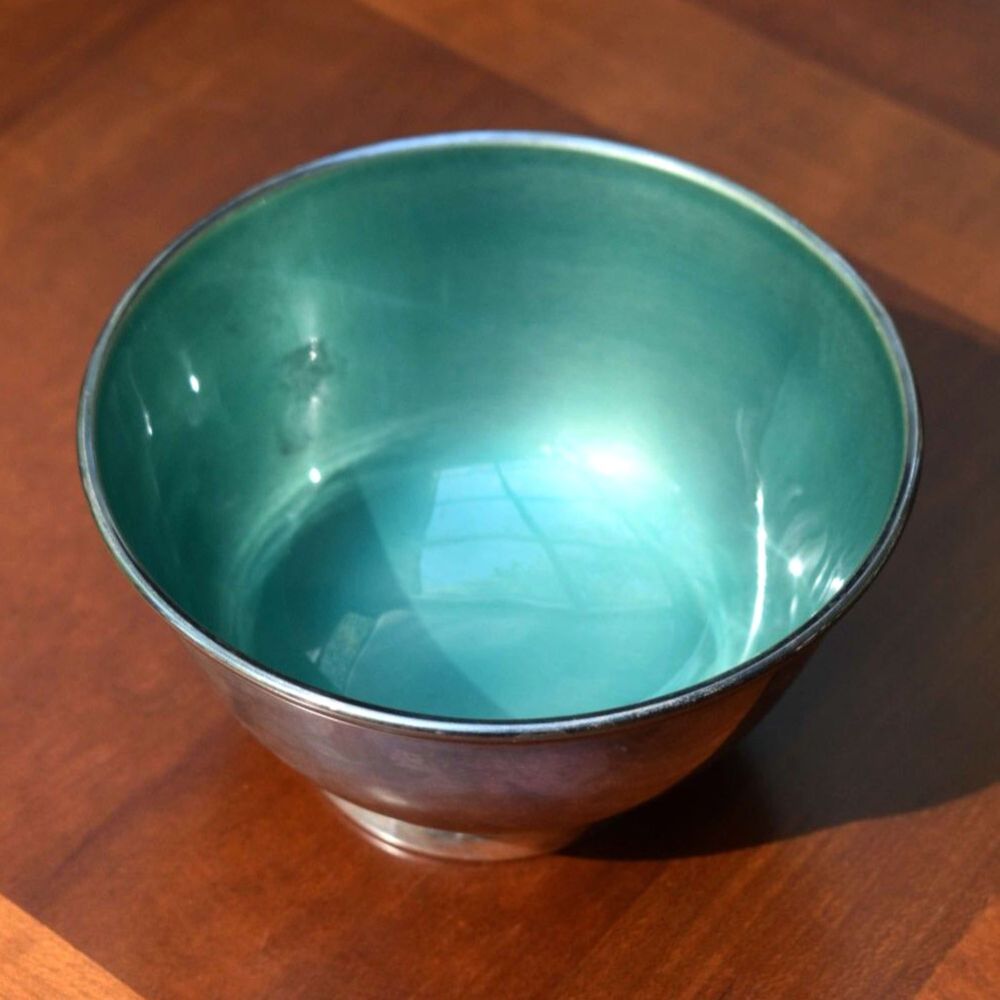 Vintage MCM Towle Silver Paul Revere Mint Green Enamel Footed Bowl